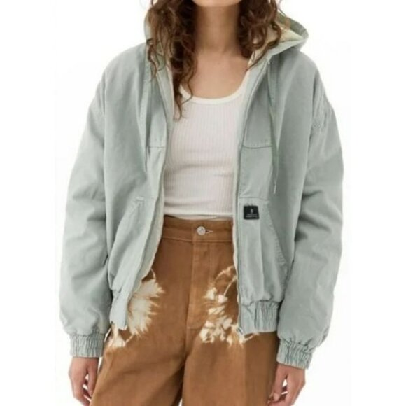 Urban Outfitters BDG Utility Coat Jacket Skate Hooded Zip Front Large Sage Green - Picture 2 of 8